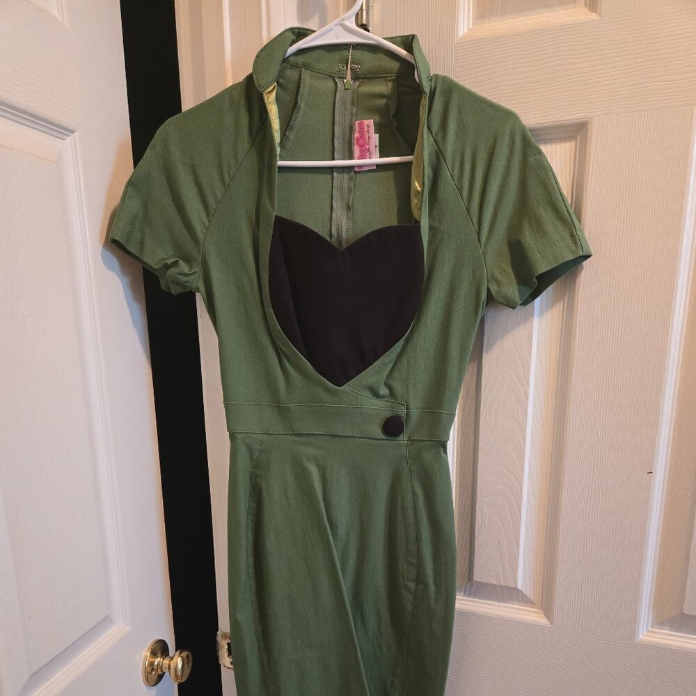Pinup Couture Veronica dress, green/black, size S, EUC